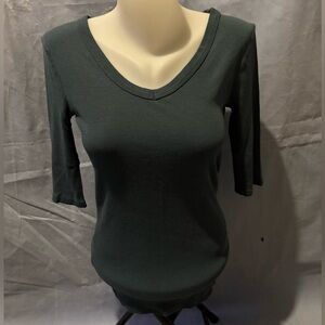 Women's Dark Green V-Neck Top